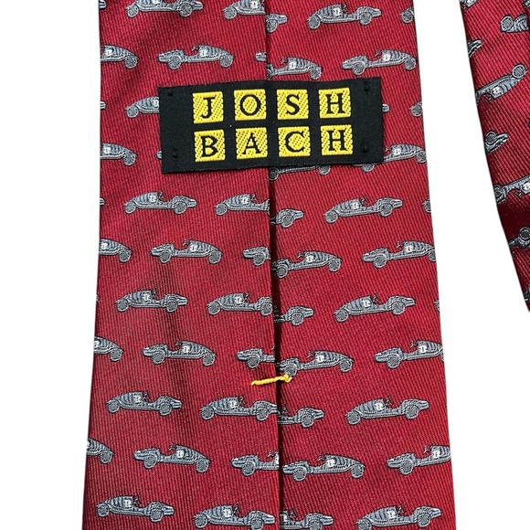 Josh Bach Red Men’s Tie Gray Cars Pure Silk - Picture 2 of 7